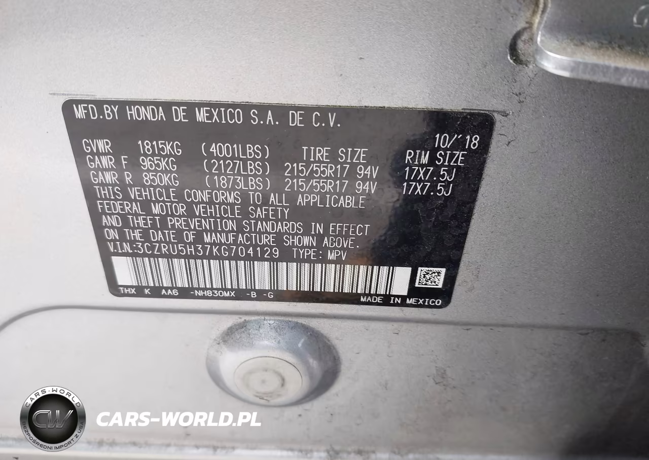 2019 Honda Hr-V Lx VIN:3CZRU5H37KG704129 - 9