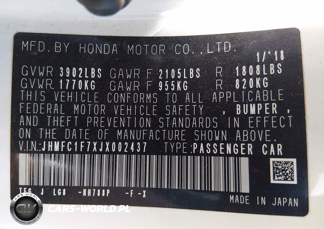 2018 Honda Civic Ex-L VIN:JHMFC1F7XJX002437 - 9