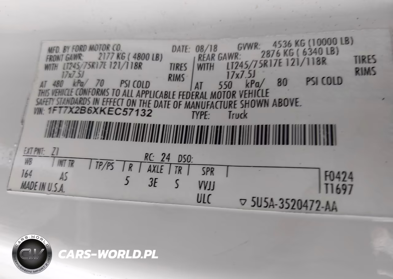 2019 Ford F-250 Xl VIN:1FT7X2B6XKEC57132 - 9