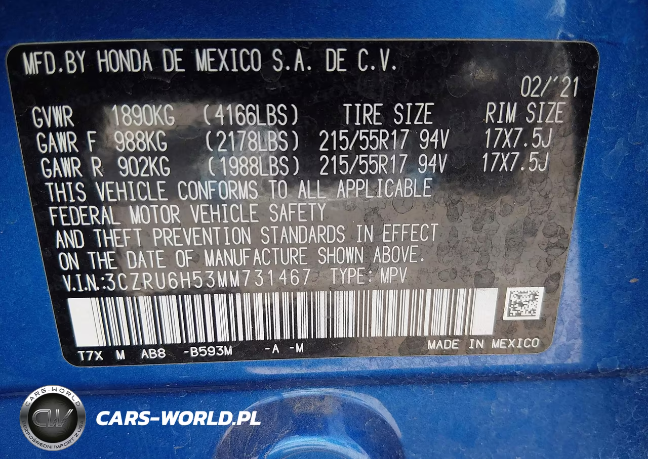 2021 Honda Hr-V Awd Ex VIN:3CZRU6H53MM731467 - 9