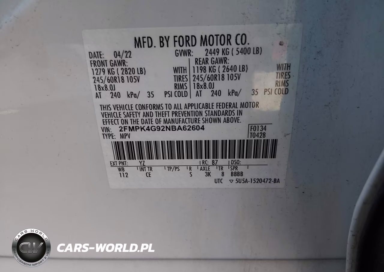 2022 Ford Edge Se VIN:2FMPK4G92NBA62604 - 9