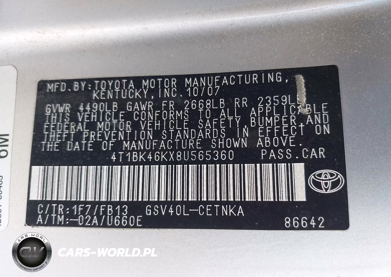 2008 Toyota Camry Le VIN:4T1BK46KX8U565360 - 9