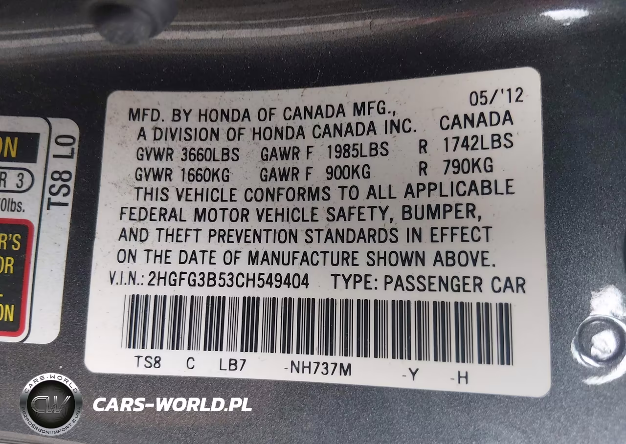 2012 Honda Civic Lx VIN:2HGFG3B53CH549404 - 9