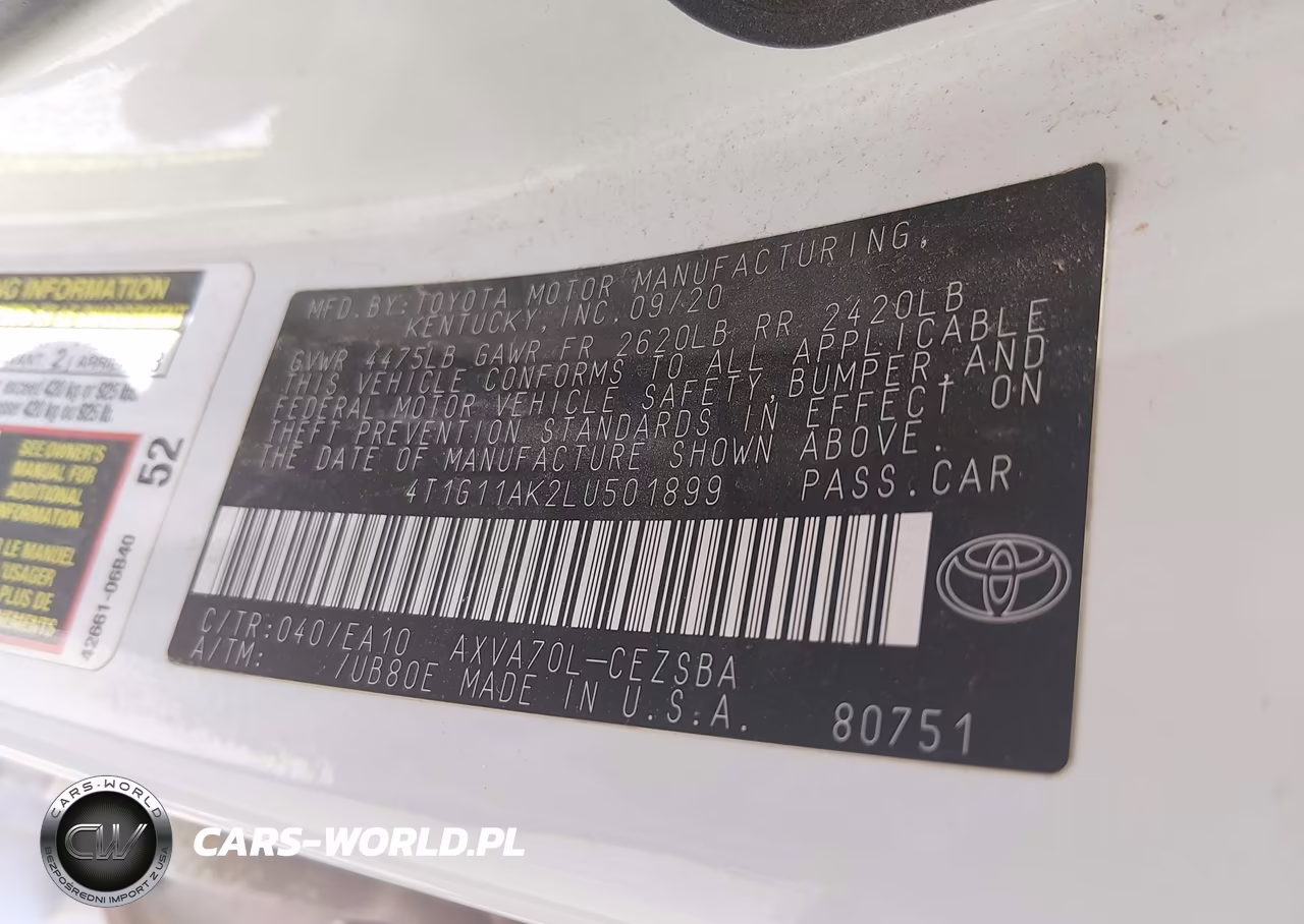 2020 Toyota Camry Se VIN:4T1G11AK2LU501899 - 9