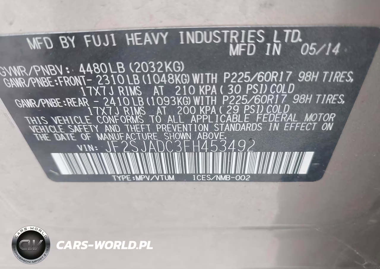 2015 Subaru Forester 2.5I Premium VIN:JF2SJADC3FH453492 - 9