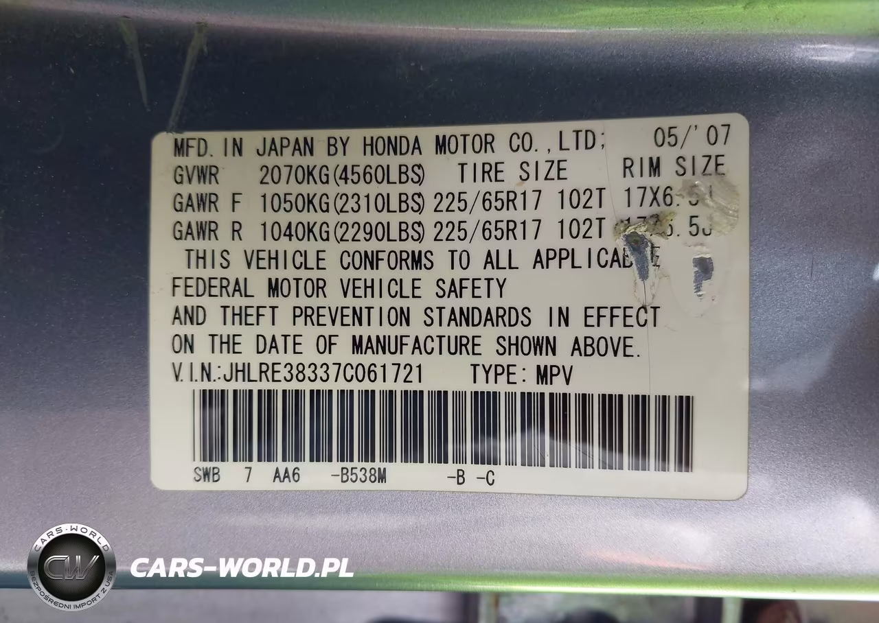 2007 Honda Cr-V Lx VIN:JHLRE38337C061721 - 9