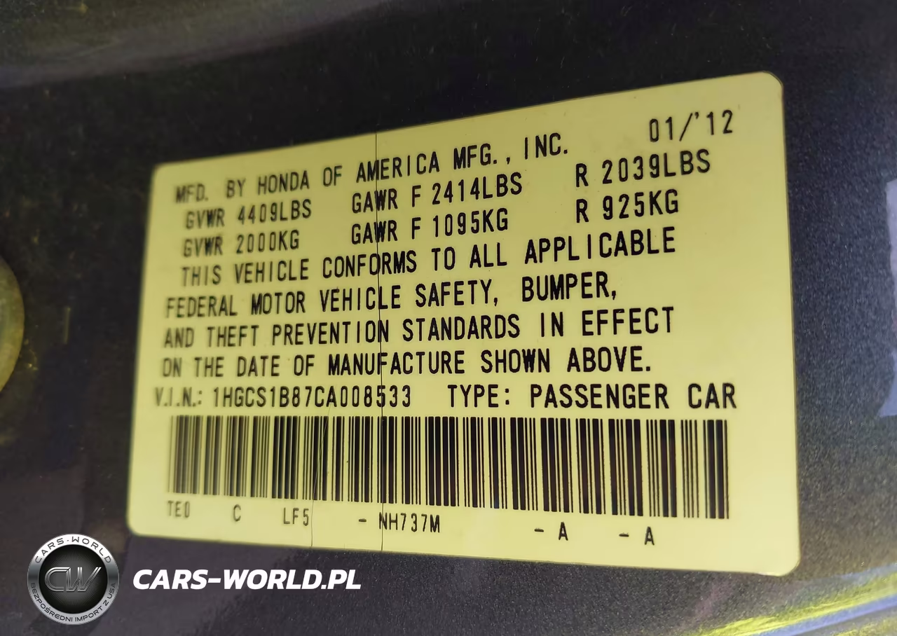 2012 Honda Accord 2.4 Ex-L VIN:1HGCS1B87CA008533 - 9