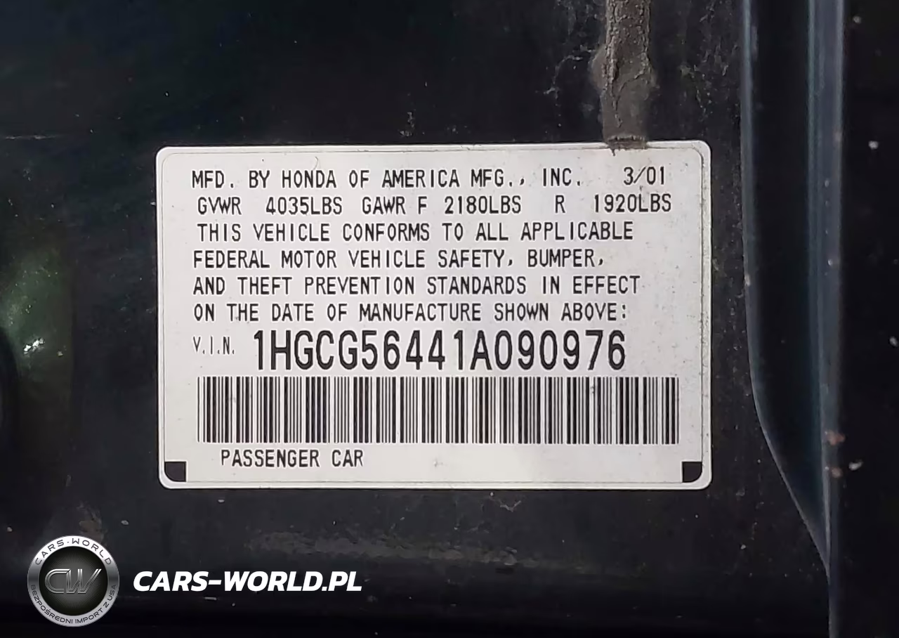 2001 Honda Accord 2.3 Lx VIN:1HGCG56441A090976 - 9