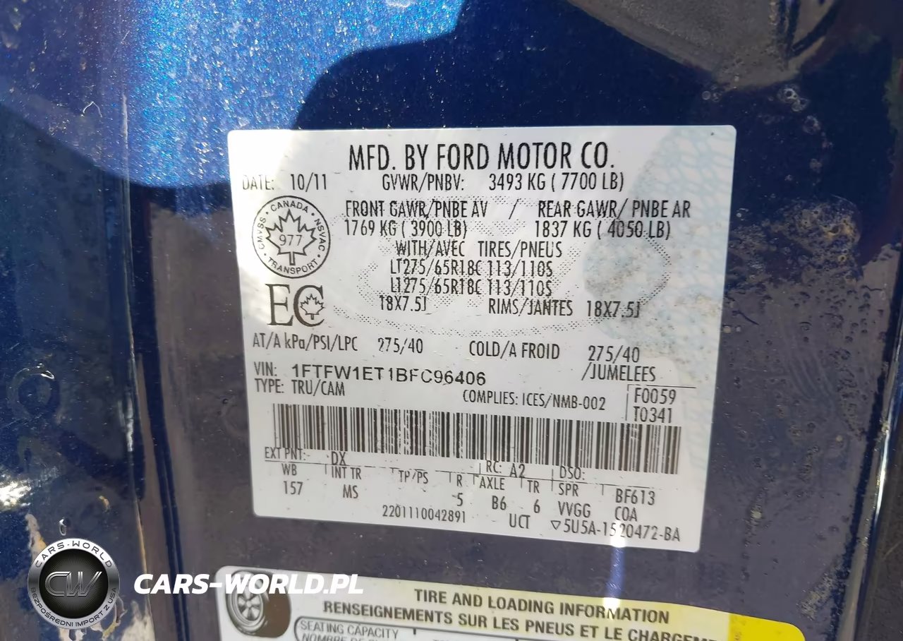 2011 Ford F-150 Xlt VIN:1FTFW1ET1BFC96406 - 9