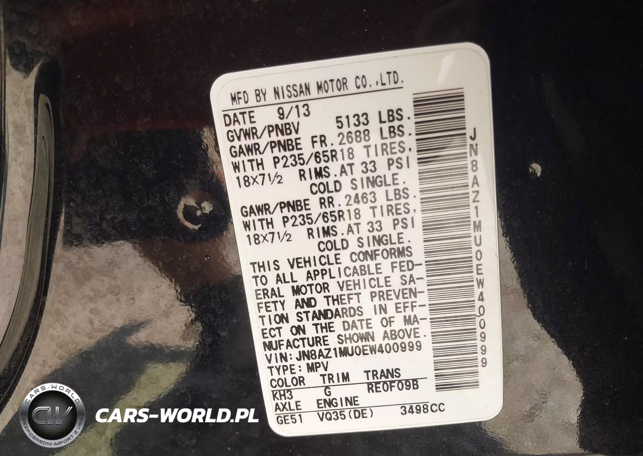 2014 Nissan Murano Sl VIN:JN8AZ1MU0EW400999 - 9