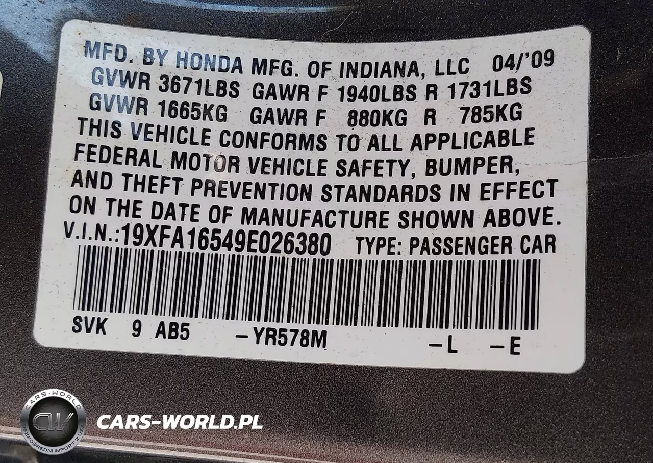 2009 Honda Civic Lx VIN:19XFA16549E026380 - 9