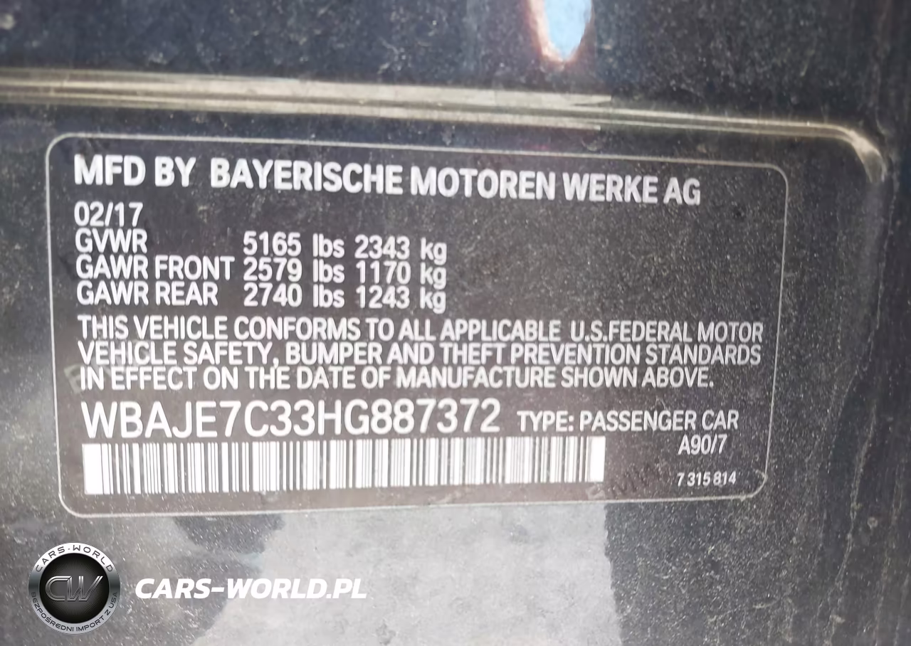2017 BMW 540I xDrive VIN:WBAJE7C33HG887372 - 9