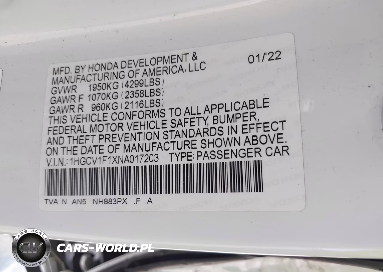 2022 Honda Accord Lx VIN:1HGCV1F1XNA017203 - 9