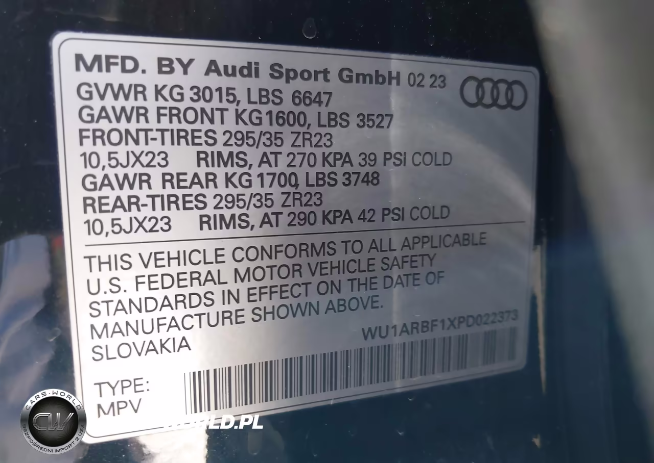 2023 Audi Rs Q8 Tfsi Quattro Tiptronic VIN:WU1ARBF1XPD022373 - 9
