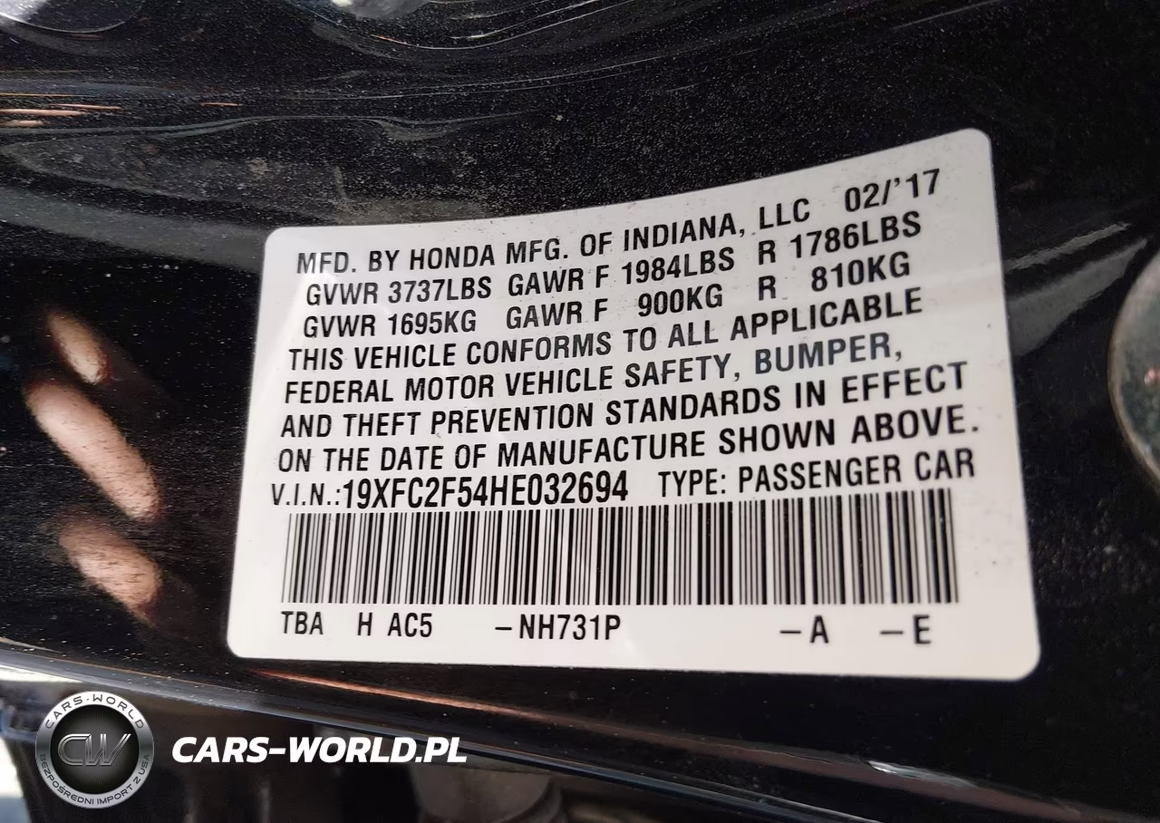 2017 Honda Civic Lx VIN:19XFC2F54HE032694 - 9