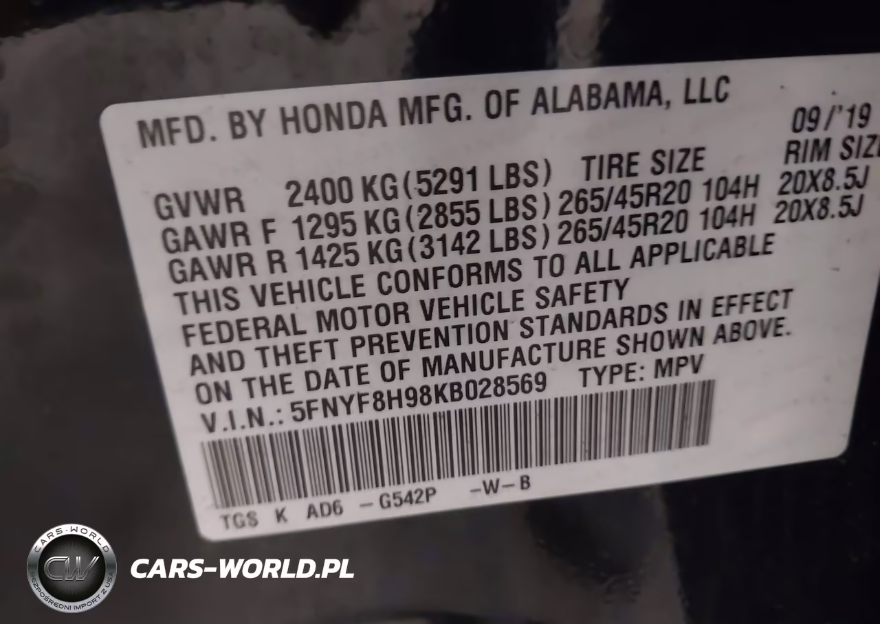 2019 Honda Passport Touring VIN:5FNYF8H98KB028569 - 9