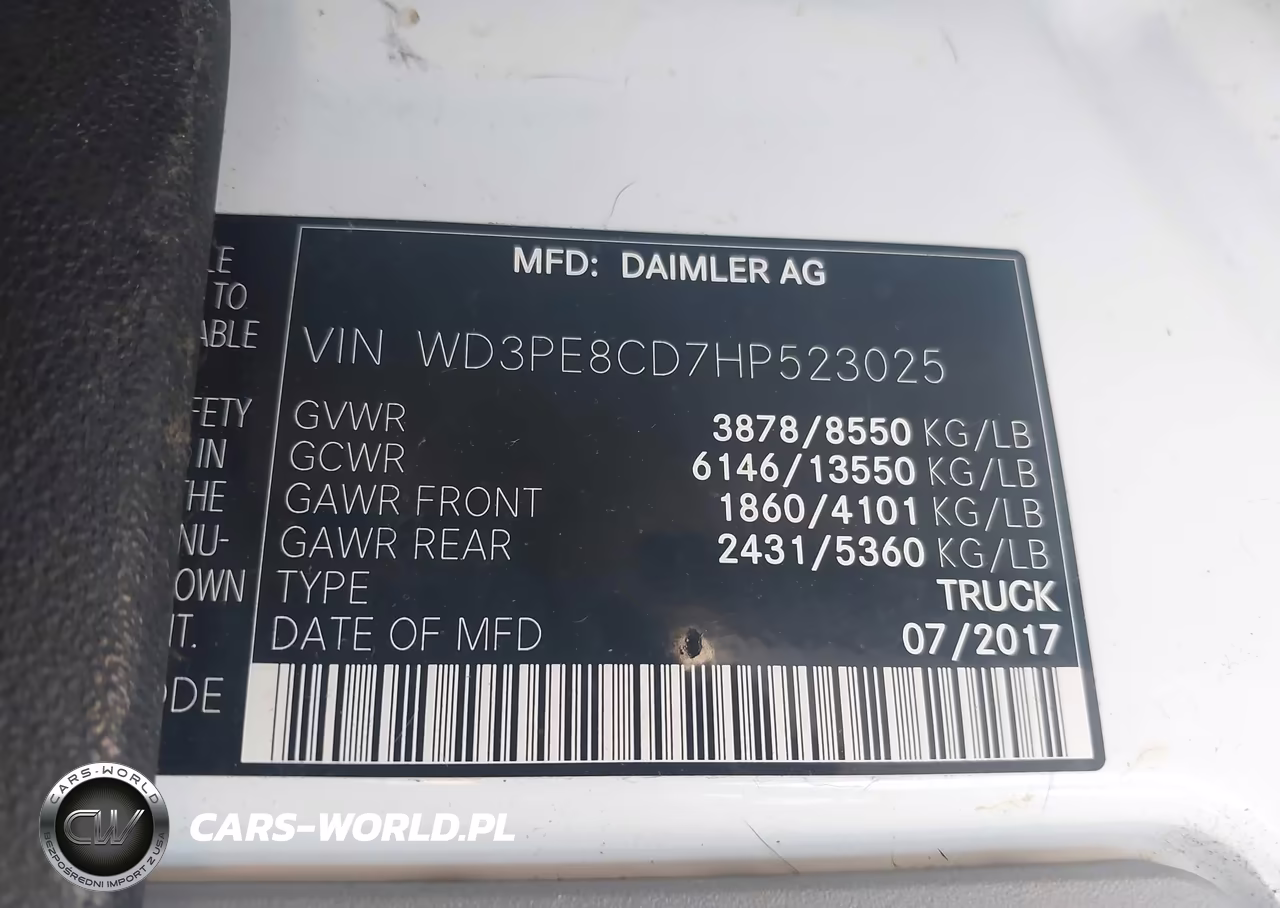 2017 Mercedes-Benz Sprinter 2500 High Roof V6 VIN:WD3PE8CD7HP523025 - 9