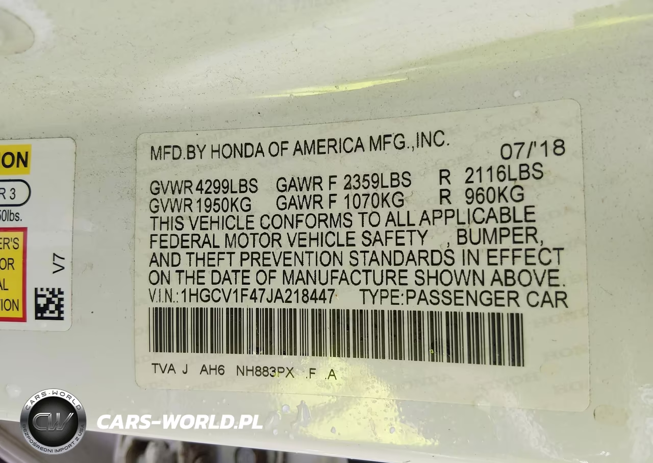 2018 Honda Accord Ex VIN:1HGCV1F47JA218447 - 9