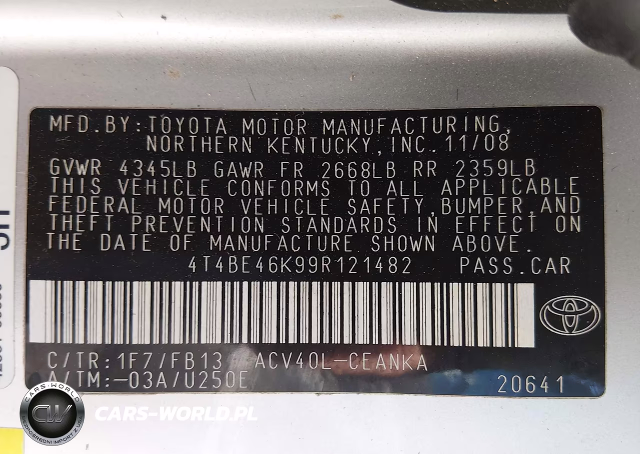 2009 Toyota Camry Le VIN:4T4BE46K99R121482 - 9