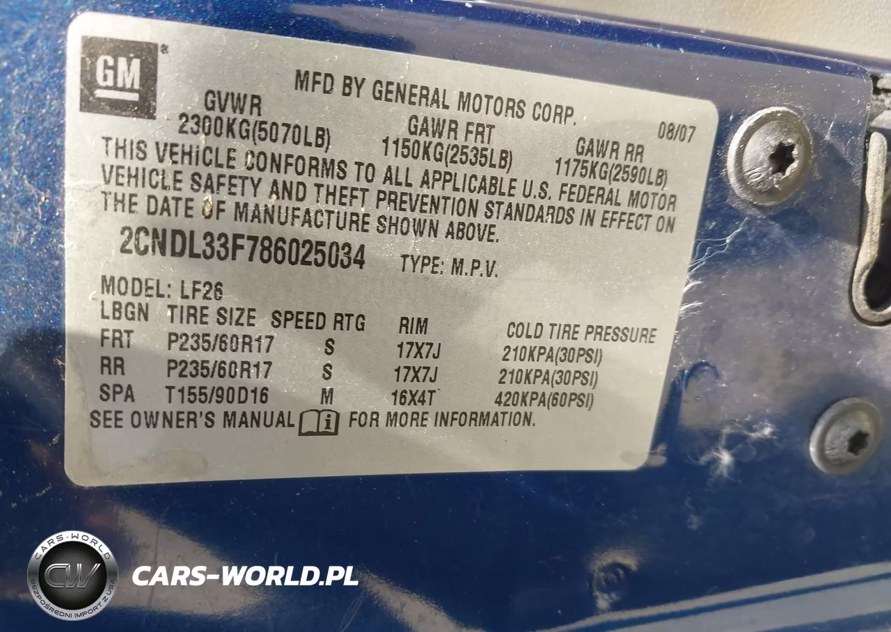 2008 Chevrolet Equinox Lt VIN:2CNDL33F786025034 - 9