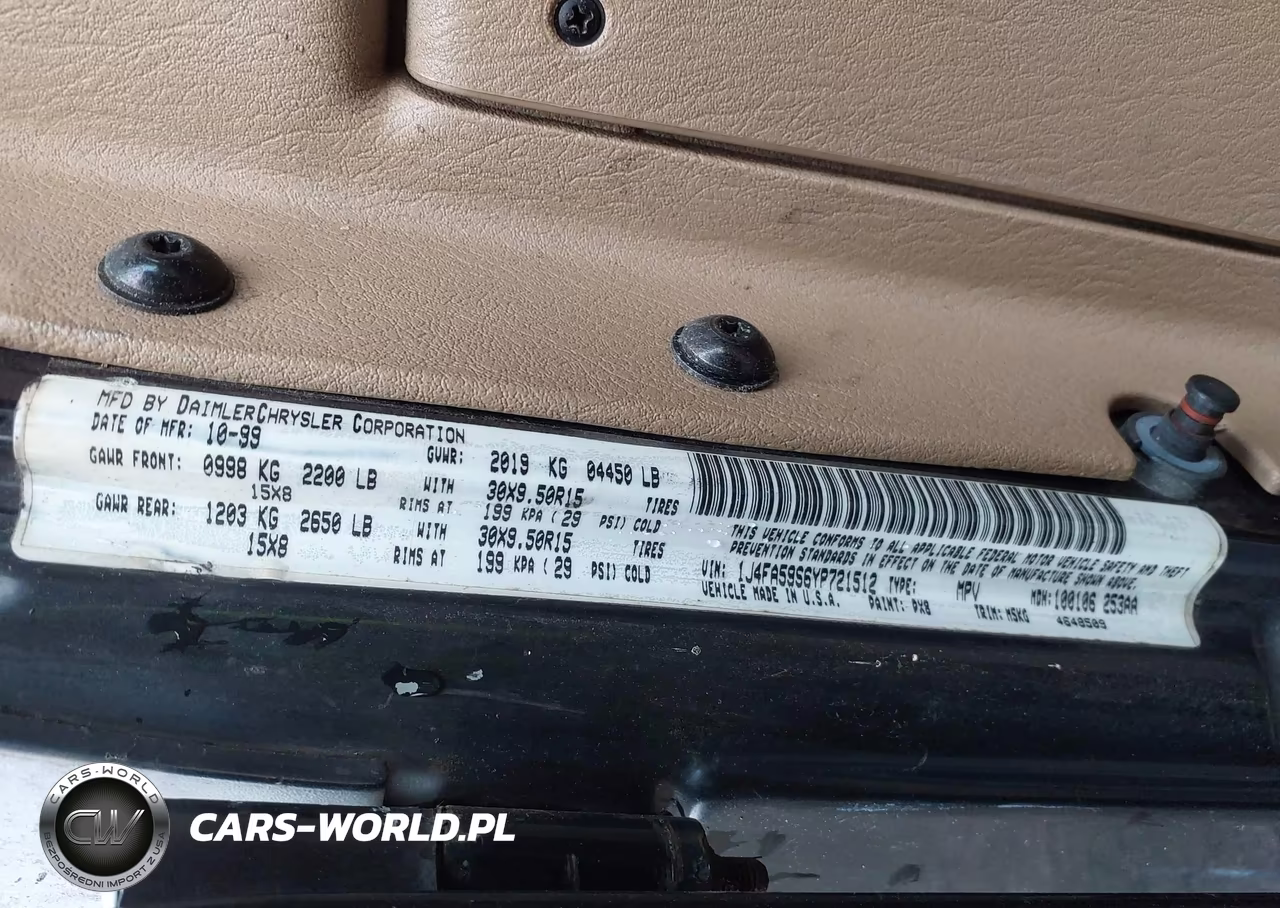 2000 Jeep Wrangler Sahara VIN:1J4FA59S6YP721512 - 9