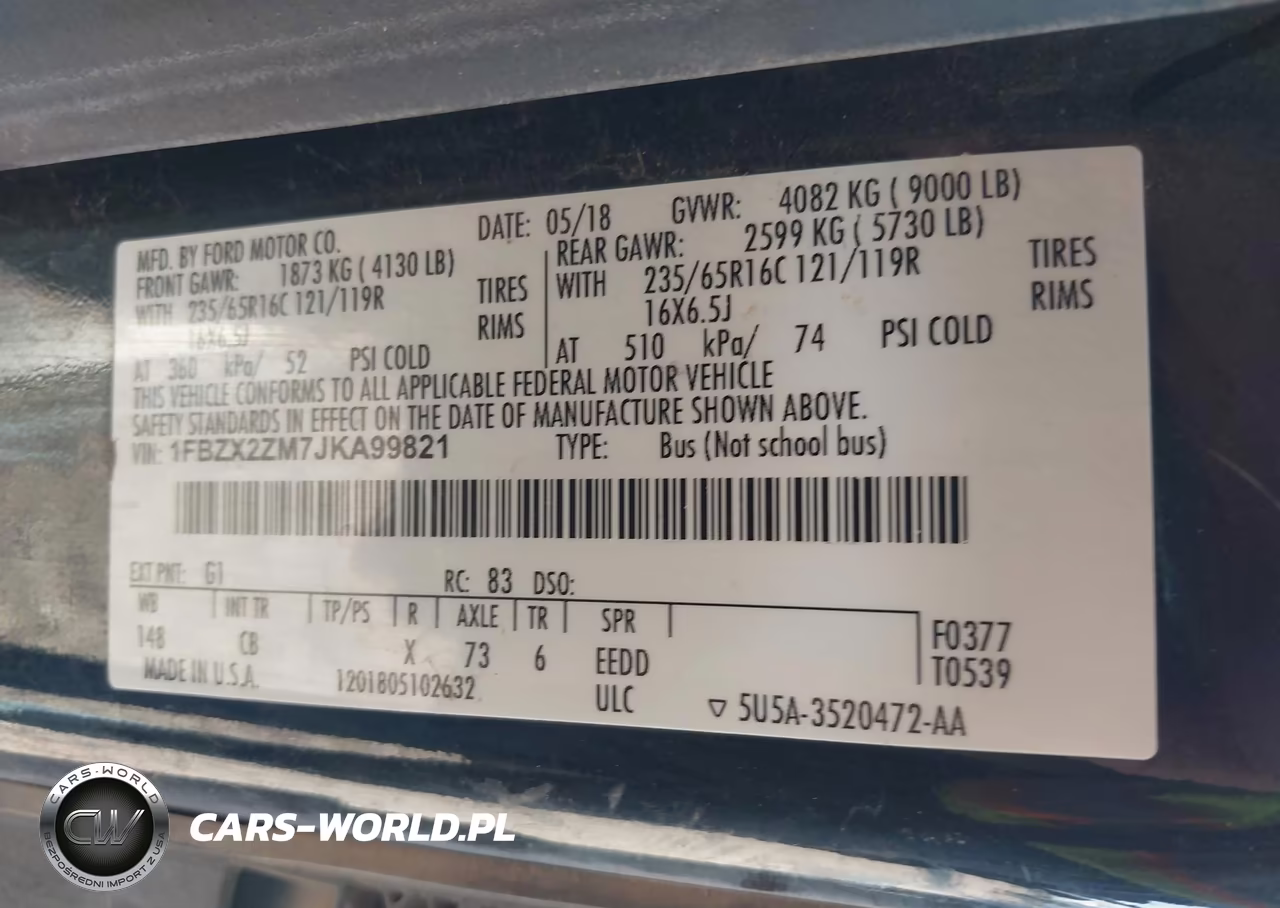 2018 Ford Transit-350 Xl VIN:1FBZX2ZM7JKA99821 - 9
