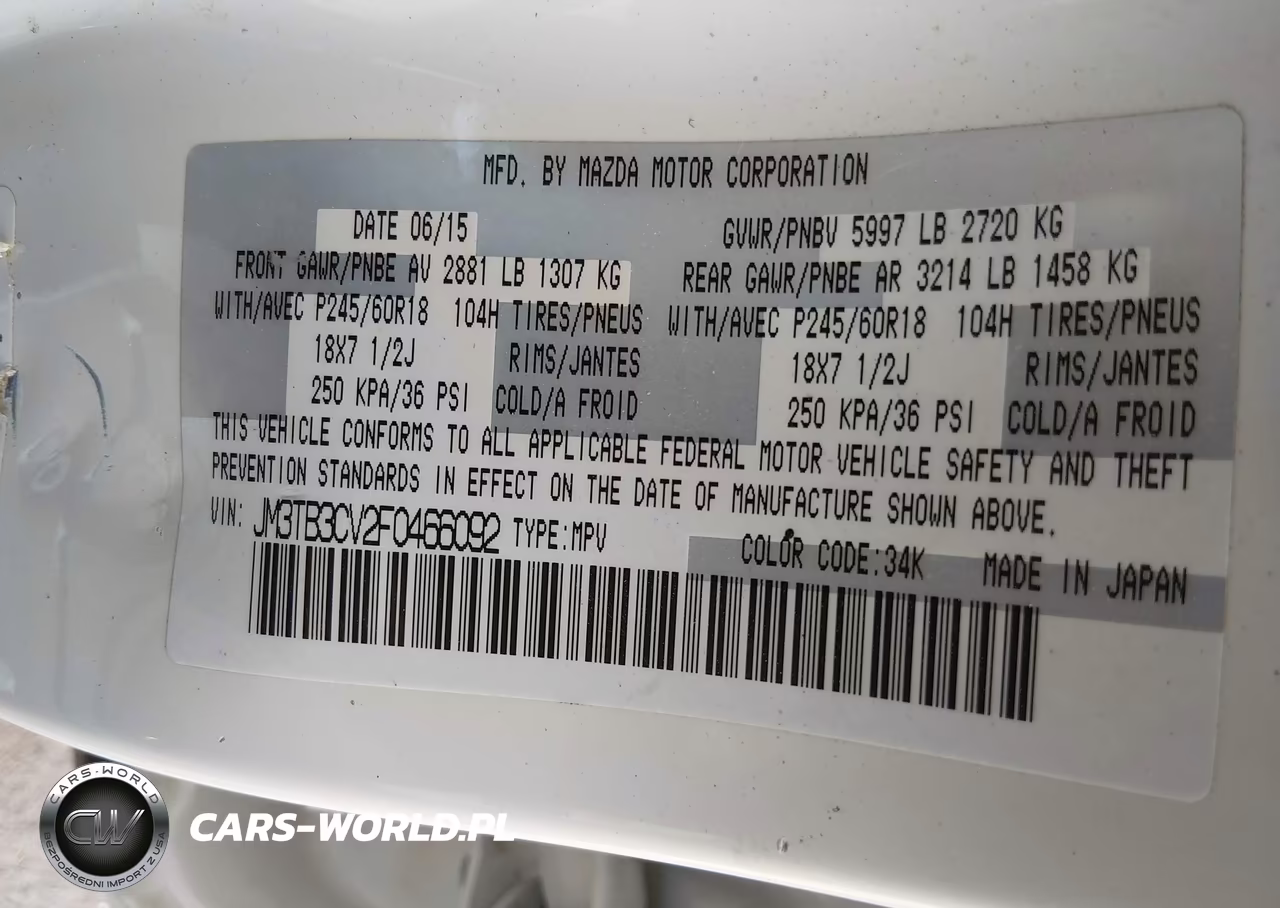 2015 Mazda Cx-9 Touring VIN:JM3TB3CV2F0466092 - 9