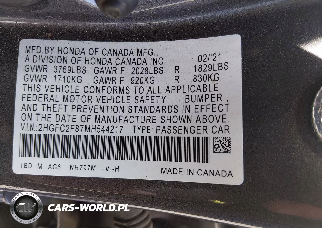 2021 Honda Civic Sport VIN:2HGFC2F87MH544217 - 9