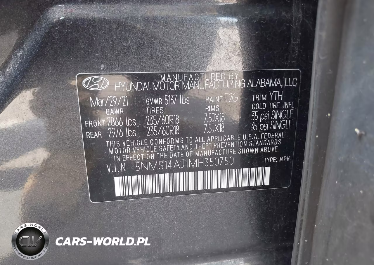 2021 Hyundai Santa Fe Se VIN:5NMS14AJ1MH350750 - 9