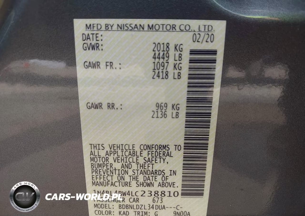 2020 Nissan Altima S Intelligent Awd VIN:1N4BL4BW4LC238810 - 9