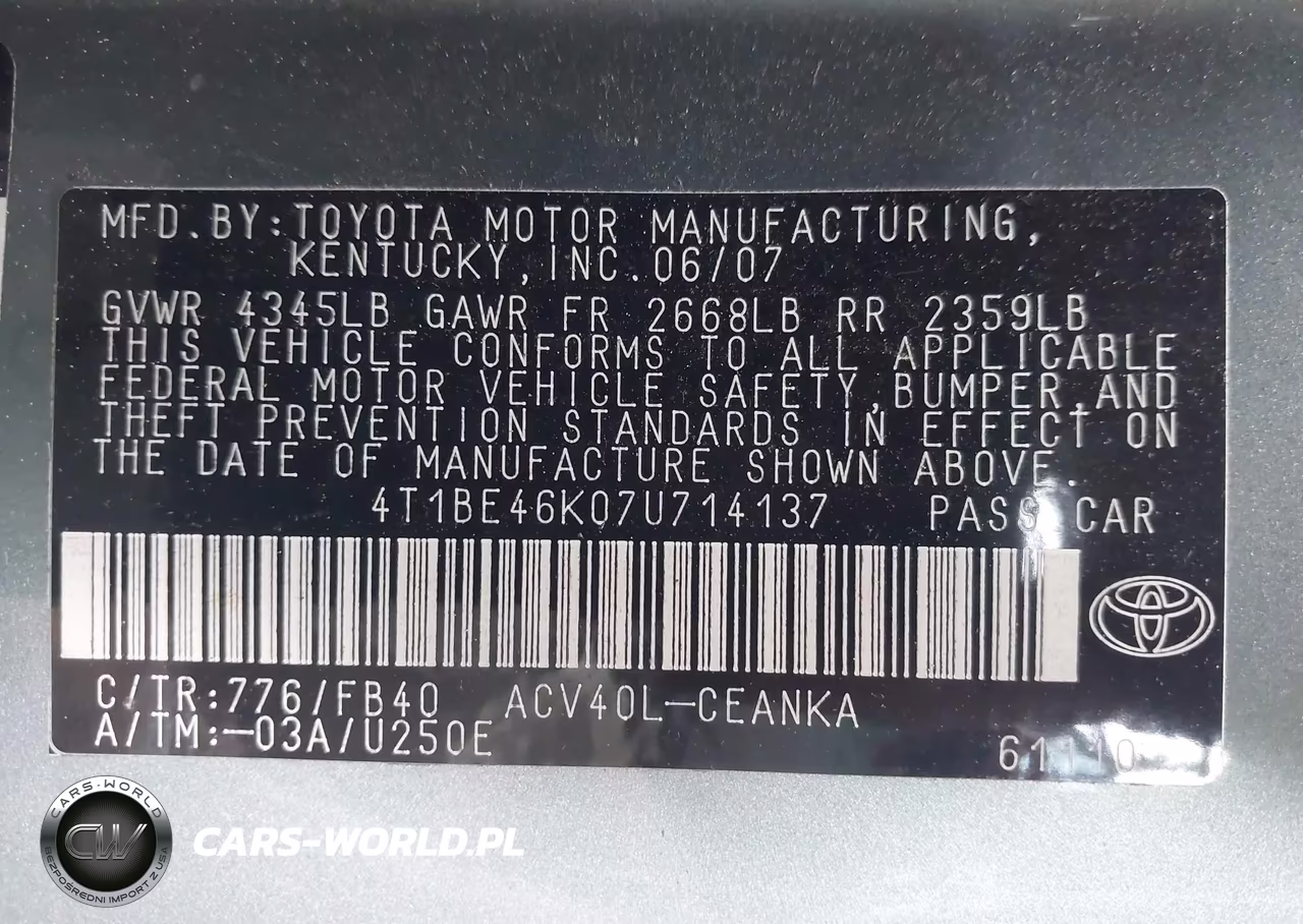 2007 Toyota Camry Le VIN:4T1BE46K07U714137 - 9