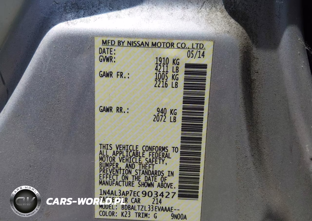 2014 Nissan Altima 2.5 Sv VIN:1N4AL3AP7EC903427 - 9