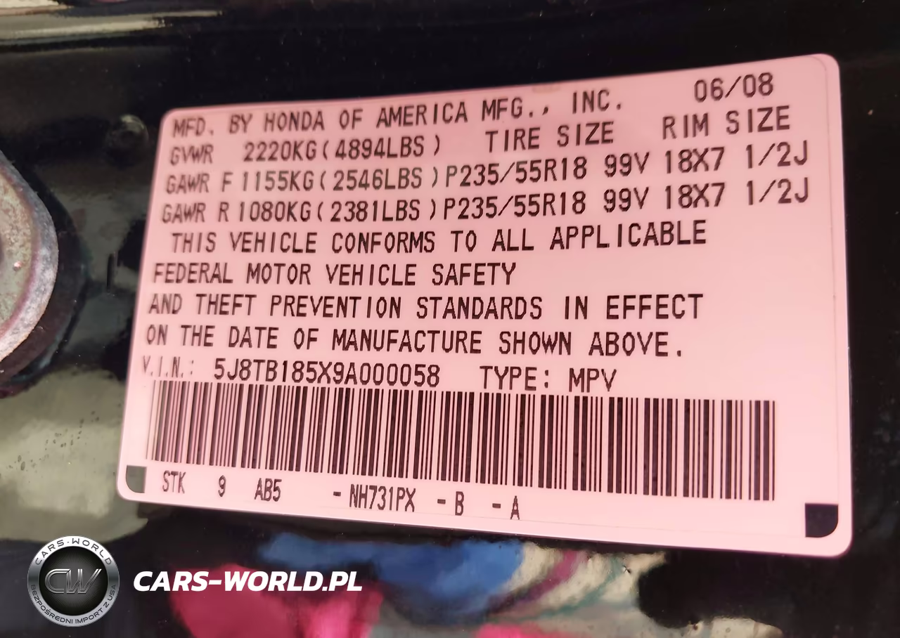 2009 Acura Rdx VIN:5J8TB185X9A000058 - 9