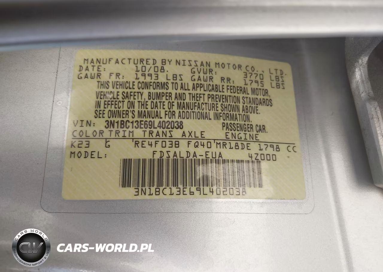 2009 Nissan Versa 1.8S VIN:3N1BC13E69L402038 - 9