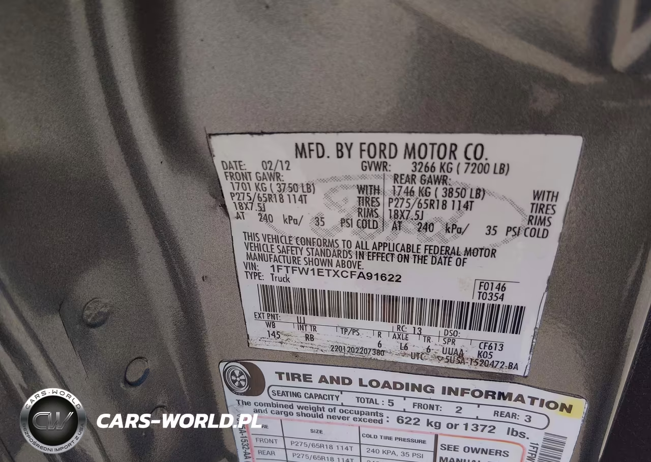 2012 Ford F-150 Fx4 VIN:1FTFW1ETXCFA91622 - 9