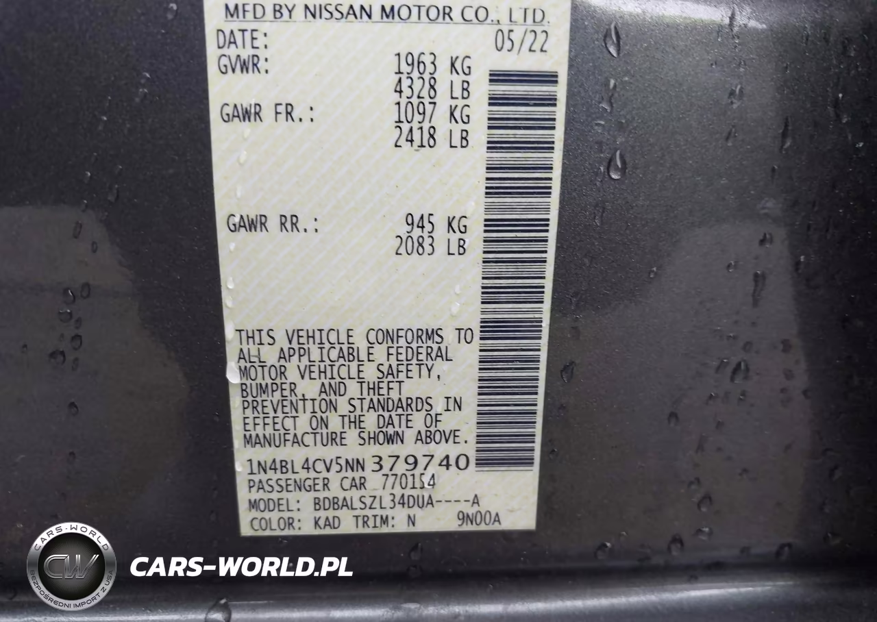 2022 Nissan Altima Sr Fwd VIN:1N4BL4CV5NN379740 - 9