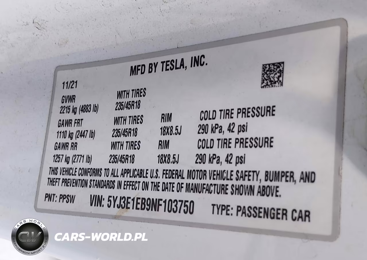 2022 Tesla Model 3 Long Range Dual Motor All-Wheel Drive VIN:5YJ3E1EB9NF103750 - 9