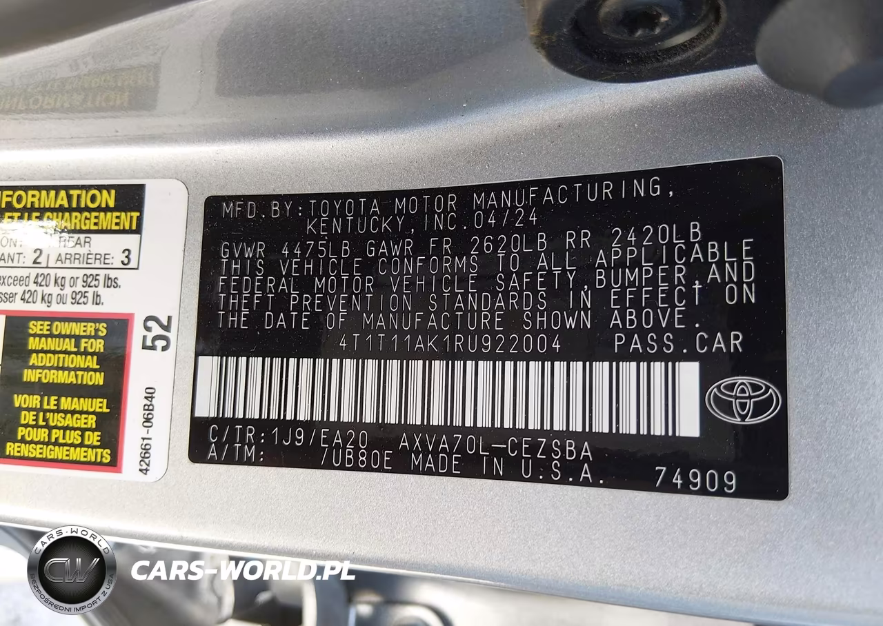 2024 Toyota Camry Se VIN:4T1T11AK1RU922004 - 9