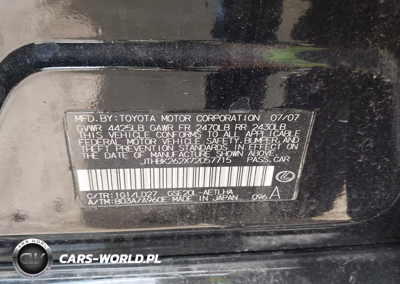 2007 Lexus Is 250 VIN:JTHBK262X72057715 - 9