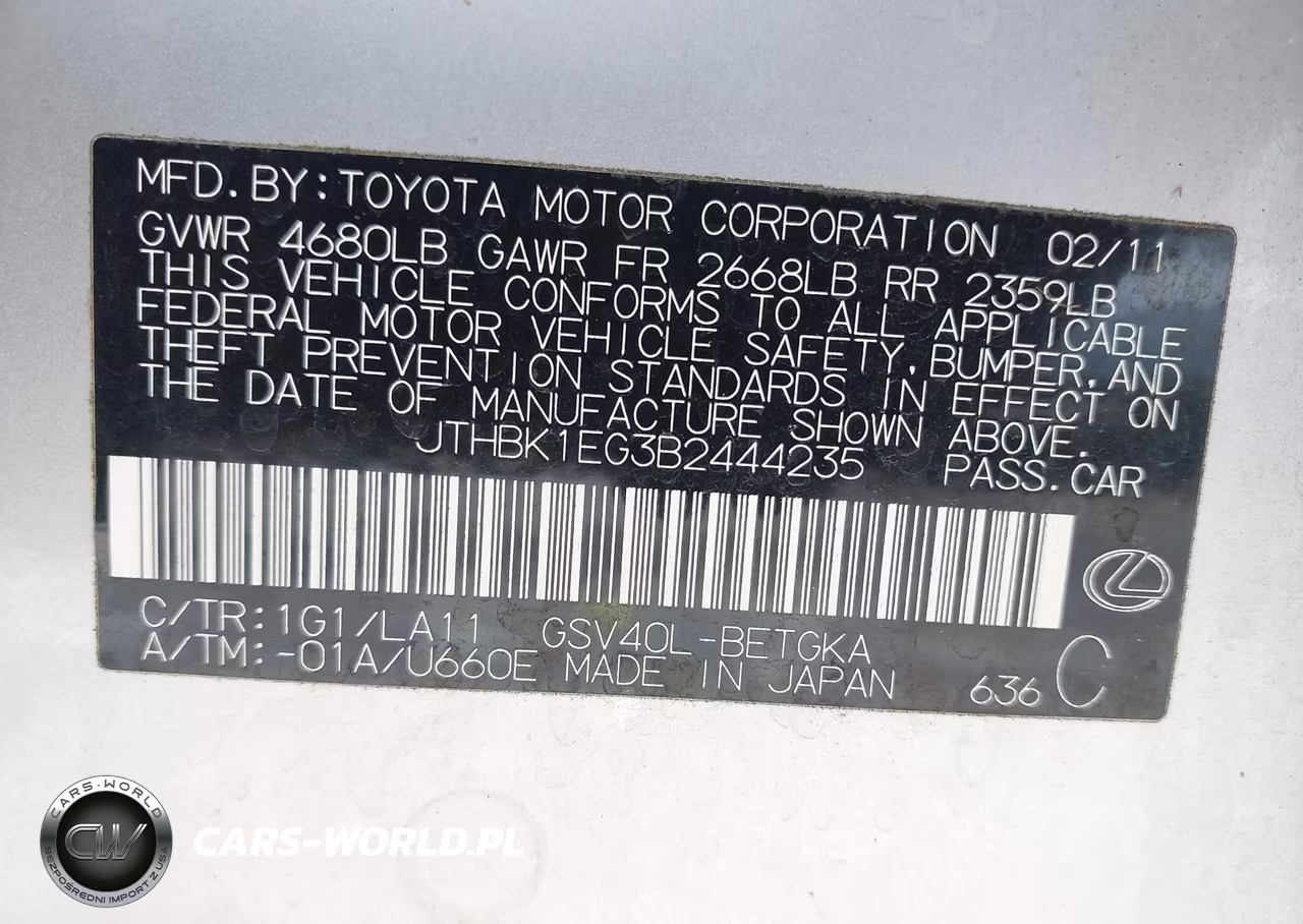 2011 Lexus Es 350 VIN:JTHBK1EG3B2444235 - 9
