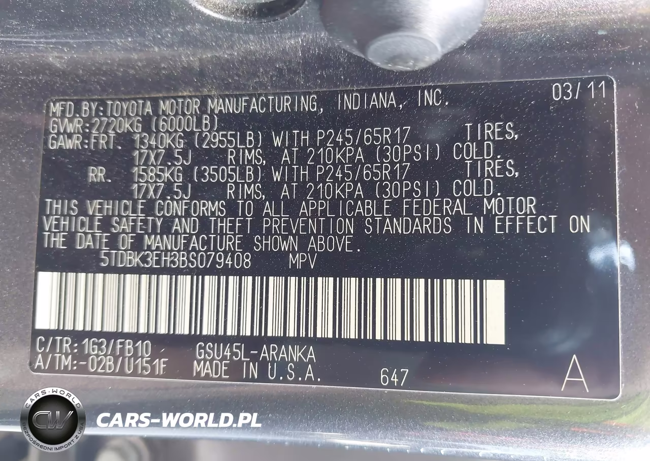 2011 Toyota Highlander Base V6 VIN:5TDBK3EH3BS079408 - 9