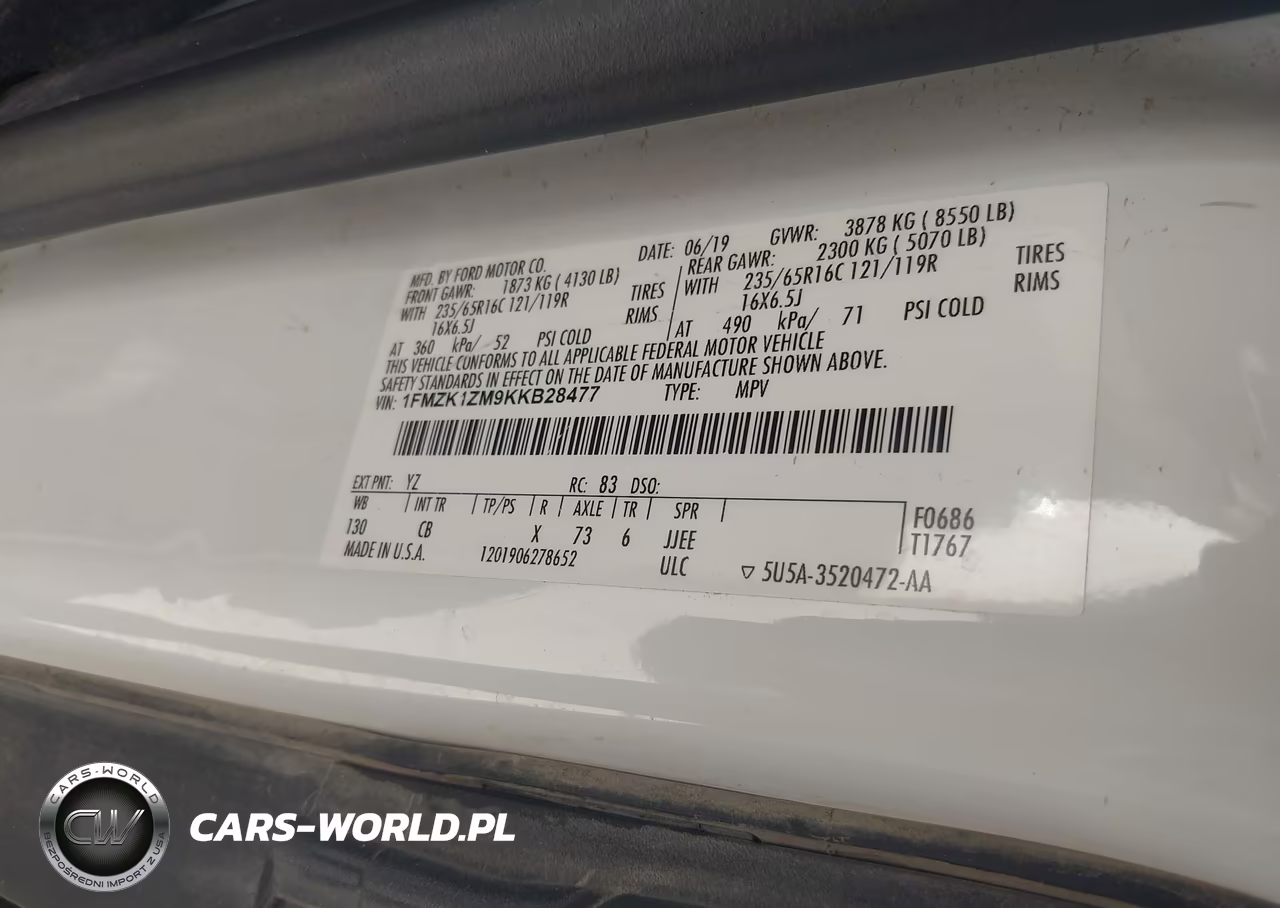 2019 Ford Transit-150 Xl VIN:1FMZK1ZM9KKB28477 - 9