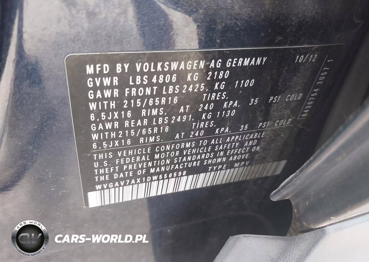 2013 Volkswagen Tiguan S VIN:WVGAV7AX1DW556598 - 9