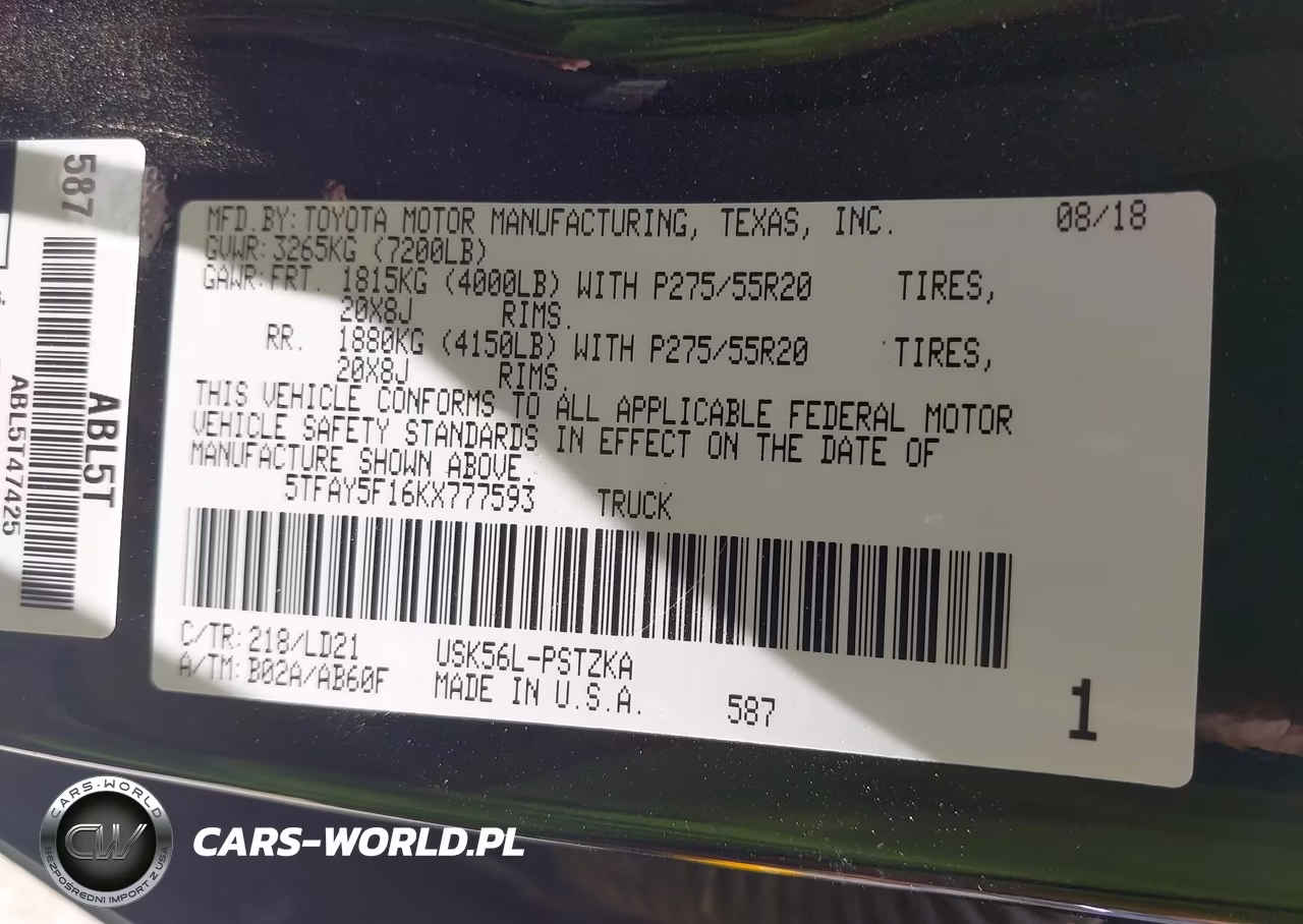 2019 Toyota Tundra 1794 5.7L V8 VIN:5TFAY5F16KX777593 - 9