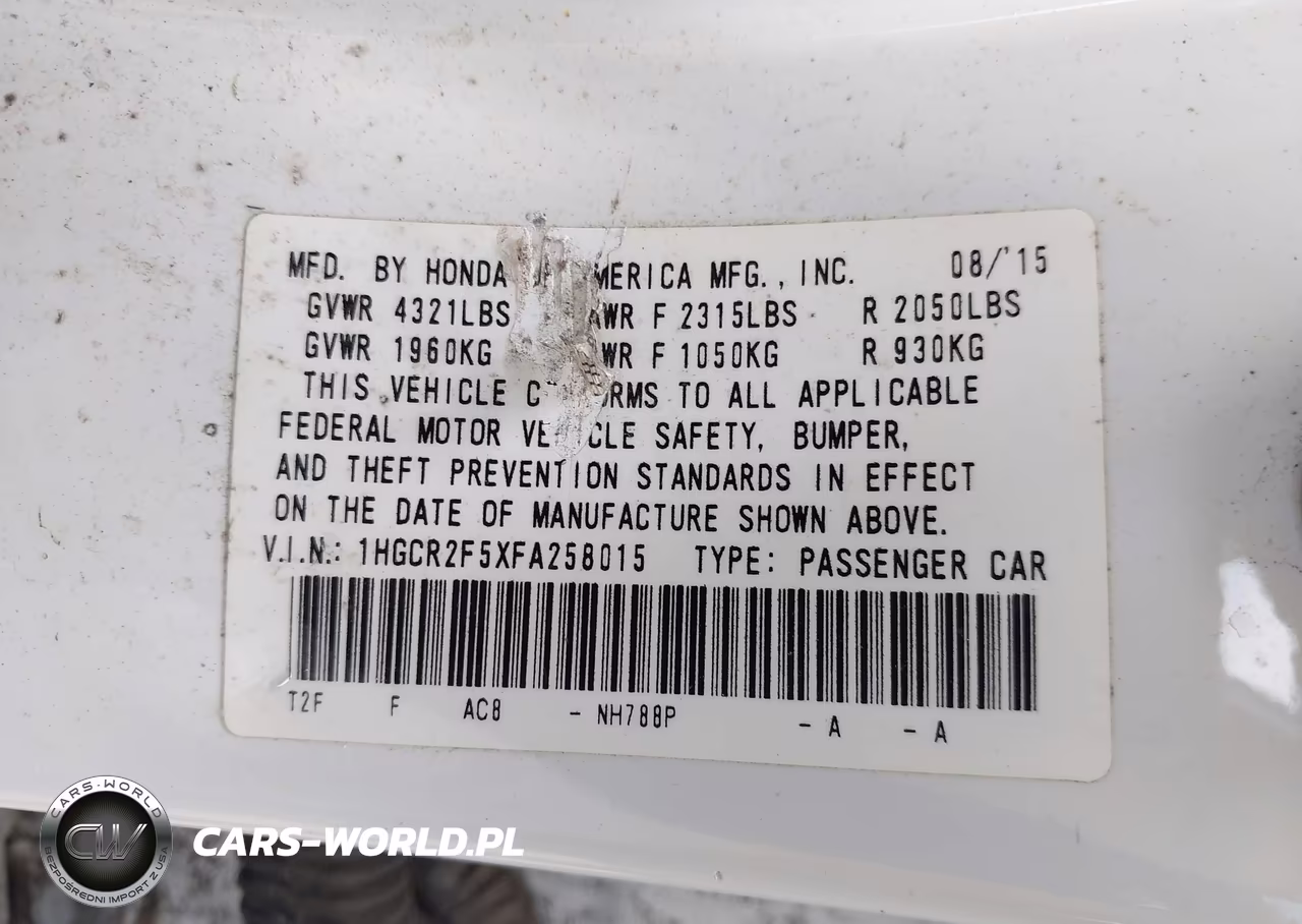 2015 Honda Accord Sport VIN:1HGCR2F5XFA258015 - 9