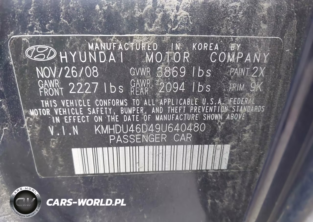 2009 Hyundai Elantra Gls VIN:KMHDU46D49U640480 - 9