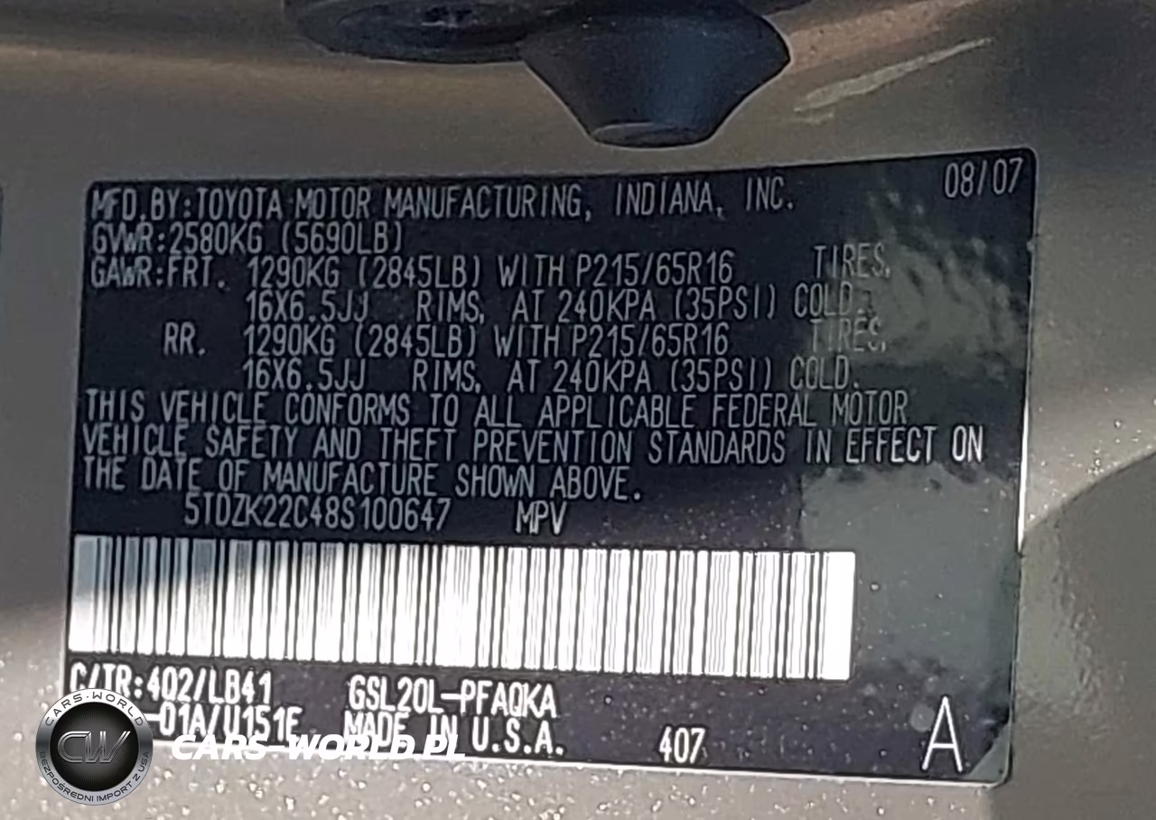 2008 Toyota Sienna Xle VIN:5TDZK22C48S100647 - 9