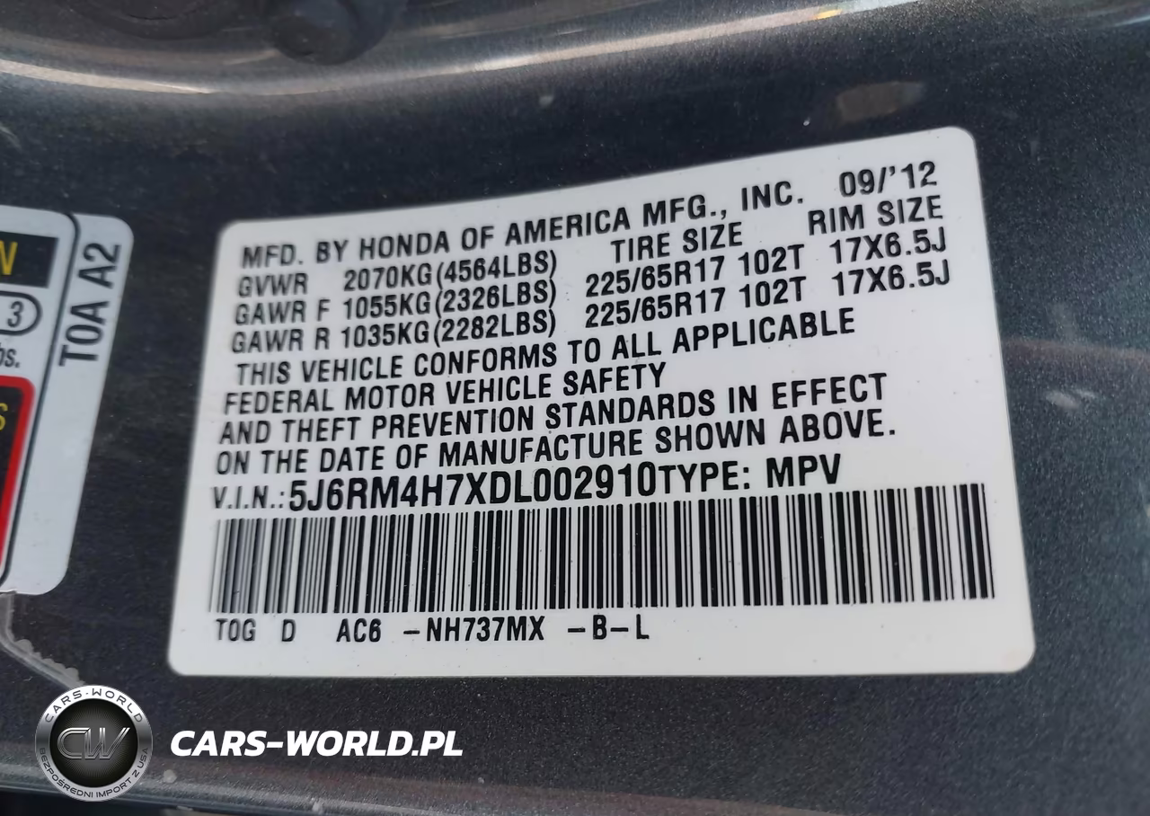 2013 Honda Cr-V Ex-L VIN:5J6RM4H7XDL002910 - 9