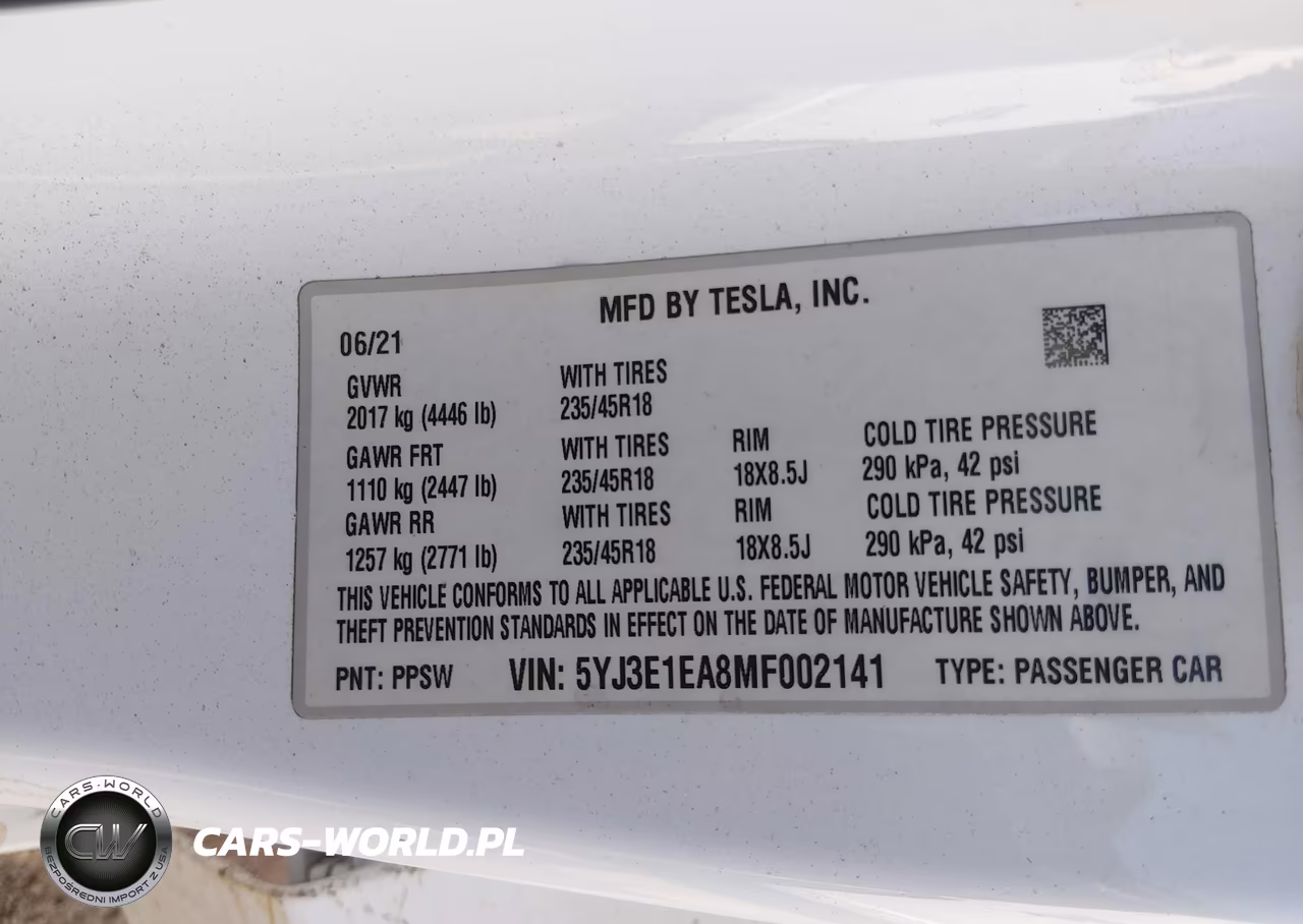 2021 Tesla Model 3 Standard Range Plus Rear-Wheel Drive VIN:5YJ3E1EA8MF002141 - 9