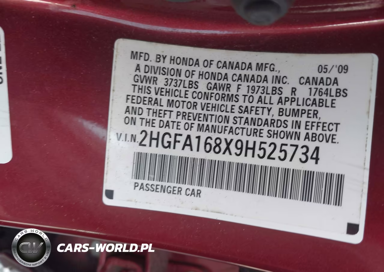 2009 Honda Civic Ex VIN:2HGFA168X9H525734 - 9